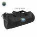 Image of heavy-duty black storage bag with carry handles and Overland Vehicle Systems logo, cylindrical soft case for recovery gear, angled front and side view on white background.