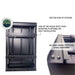Image showcasing the bottom side of the camp kitchen cargo box, highlighting the mounting holes for easy installation on a mounting platform. An inset image shows the durable military-grade stainless steel hardware used in the construction