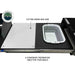 Image providing a close-up view of the cutting board and sink area of the camp kitchen cargo box. The image shows a white cutting board and a collapsible, removable sink basin, both of which are part of a convenient preparation table