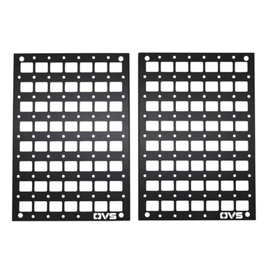 Image of two black MOLLE panels with square cutouts and multiple mounting points. The panels are shown side-by-side on a white background and have the OVS logo on the bottom