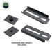 Image of the black mounting hardware and brackets included with the MOLLE panel kit, featuring two bracket mounts with elongated slots and two sliding plates with threaded inserts, all on a white background