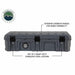 Image of dark gray overland dry storage box with exterior strength ridges and three heavy-duty stainless steel latches, front-facing view on white background.