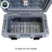Image of 53-quart hard-shell storage dry box with lid open showing interior dimensions, dark gray molded plastic construction viewed from top-down angle on white background.