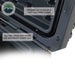 Image of hard-shell storage dry box lid and gasket seal detail, showing weighted lid and waterproof dustproof rubber gasket on dark gray plastic construction, close-up angled view on white background.