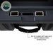 Image of dry box underside showing set of two heavy-duty ballistic nylon carry handles with rubber grips on dark gray storage box, close-up bottom view on white background.