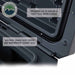 Image of dry box lid detail showing weighted lid and military-grade dustproof and waterproof gasket seal, dark gray finish, close-up angled view on white background.