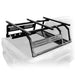 Image of a black truck bed rack with a sturdy, open-frame design. The rack is mounted on the bed of a pickup truck, with crossbars and adjustable features, viewed from the side on a white background