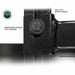 Image of a close-up of a black truck bed rack, highlighting marine-grade stainless steel hardware and heavy-duty welded corners. The focus is on a hex bolt and the solid construction, with product labels indicating durability features, viewed on a white background