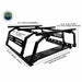 Image of Overland Vehicle Systems roof rack with 60" length crossbars, 64.25" overall length, 48" accessory plates, and an adjustable removable shelf for mounting accessories, angled front and side view on white background