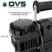Image of OVS portable digital air compressor highlighting motor housing and air filter, close-up angled side view with black finish on white background.