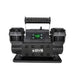 Image of OVS portable digital air compressor with dual motors, perforated carry handle, illuminated digital display, and mounting base, front-facing view on white background.