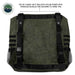 Image of the back of a green and black backpack, highlighting a set of two heavy-duty ballistic nylon straps with oversized buckles for securing to a spare tire.