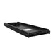 Image of an OVS black steel refrigerator slide, angled front and side view on a white background. This slide provides a secure and accessible platform for an overland vehicle's portable refrigerator