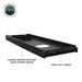Image of an OVS black steel refrigerator slide from a front-facing, slightly elevated view, with features like the durable weather resistant black powder coating and heavy-duty handle labeled. This image highlights the rugged construction and key features of the slide