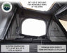 An image of the interior of the Bushveld II Hard-Shell Roof Top Tent, showcasing the "39" X 25.5" SKYLIGHT FOR INCREDIBLE VIEWS OF THE STARS," "PREMIUM HIGH DENSITY FOAM MATTRESS & 2 PILLOWS," and "SLEEPING DIMENSIONS: 72" L X 84" W X 43" H FITS 4+ PEOPLE!"