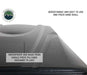 An image showing a close-up of the Bushveld Hard Shell Roof Top Tent's "AERODYNAMIC AND EASY TO USE ONE-PIECE HARD SHELL," highlighting its "WATERPROOF AND MADE FROM SINGLE-PIECE POLYMER. DESIGNED TO LAST," on a white background