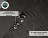 Image of OVS HD Bushveld II Hard Shell Roof Top Tent underside, featuring marine grade 304 stainless steel hardware and black aluminum diamond plate, with close-up view of the mounting detail