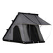 Image of Mamba Clam Shell Roof Top Tent partially opened, featuring grey fabric with black mesh sides, angled front and side view on white background