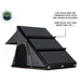 Image of Mamba Clam Shell Roof Top Tent with two cross bars, highlighting compatibility with Thule and Yakima accessories such as bike racks, gas cans, and water cans, angled side view on white background