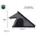Image of Mamba 3 Clam Shell Roof Top Tent showing open dimensions: length 91", width 55.5", height 64", with angled front and side view on white background