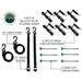 Image of the included hardware for the OVS Nomadic Awning, showing two sets of ballistic nylon tie-down straps, six sets of shock cords with retention hooks, and six heavy-duty ground stakes laid out on a white background
