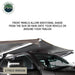 Image of OVS HD Nomadic 180 awning connector kit 2-piece version showing front shade panel extended over a vehicle, light gray fabric providing added sun and rain coverage, angled front side view on a white background.