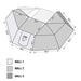Image of a top-down diagram showing the dimensions of the Overland Vehicle Systems 270-degree awning walls. The diagram shows Wall 1 (light grey), Wall 2 (medium grey), and Wall 3 (dark grey) with detailed measurements and a door opening