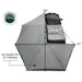 Image of an Overland Vehicle Systems 270-degree awning with walls, fully deployed from a high-angle view on a white background. The grey awning fabric has a total coverage of 129 square feet, with dimensions of 240 inches by 157 inches shown