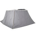 Image of a gray vehicle awning with attached walls, fully enclosed, shown from a low angled perspective on a white background