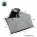 Image of a roof-mounted 270-degree awning partially deployed with gray fabric panels showing coverage dimensions and measurements, angled top and side view on white background.