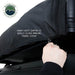 Image of a close-up of an OVS HD Nomadic 2-person car-side shower and privacy room travel cover showing a heavy-duty zipper being closed by hand, displayed in detail on a white background.