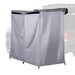 Image of an OVS HD Nomadic 2-person car-side shower and privacy room fully deployed on a vehicle, grey fabric panels forming an enclosed space, shown in angled side view on a white background.