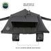 Image of a dark grey Nomadic 3 Extended roof top tent with dual air vents and two exterior hanging shoe pouches. The tent is shown from a head-on, front view on a white background
