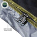 Image of a close-up of an awning room enclosure showing heavy-duty SBS double zippers with reinforced stitching on grey fabric and mesh panel, displayed in detail on a white background.