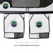 Image of two white exterior hanging shoe pouches with the "Overland Vehicle Systems" logo, attached to the side of a Nomadic rooftop tent, visible from a close-up, straight-on view against a white background