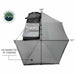 Image of the OVS Nomadic 270 Awning fully deployed from a vehicle, seen from a high angle to show the full 270-degree coverage of the light grey poly cotton ripstop canvas material with dimensions of 240 inches by 157 inches and 129 square feet of coverage