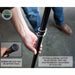 Image of a hand twisting the pivoting aluminum support pole of the OVS Nomadic 180 Awning to lock it in place. A smaller inset image shows a close-up of the rubber non-slip feet on the support poles