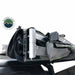 Image of the OVS Nomadic 180° Awning folded and packed into its travel case, showing a close-up of the robust hinge mechanism and the black carrying bag