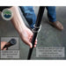 Image of a hand holding a pivoting aluminum support pole for the awning, featuring twist and lock technology and an inset of a rubber non-slip foot