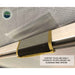 Image of a support pole attached to the aluminum frame of an awning with a black velcro strap. Text notes that "SUPPORT POLES ARE EASILY STORED BY VELCRO AROUND THE ALUMINUM ARMS."