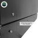 Image of Overland Vehicle Systems slide-out camping storage system hardware detail showing marine-grade stainless steel fasteners on black powder-coated steel, close-up angled side view on a white background.