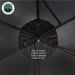 Image of OVS hub-style camping tent interior frame detail showing nylon sleeve corner points securing the aluminum frame, close-up overhead view on a neutral background.