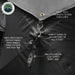 Image of OVS hub-style camping tent rainfly attachment detail showing heavy-duty grommets, hooks, and ballistic nylon loops, black fabric construction, close-up angled view on a neutral background.