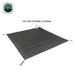 Image of OVS PVC tarp external tent flooring laid flat, black waterproof material with tie-down corners, top-down angled view on a white background.