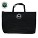 Image of black carry tote bag with Overland Vehicle Systems logo, soft fabric construction with dual handles, front-facing view on white background.