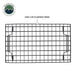 Image of collapsible camp table cage-style aluminum frame, black metal grid construction shown in top-down view on white background.