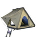 Image of black awning fabric, showing that all seams are heat sealed for added durability. Support poles are easily stored by Velcro around the aluminum arms