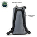 Image of Overland Vehicle Systems portable camp shower bag showing rear view with rugged nylon shoulder straps and heavy-duty buckles, gray roll-top waterproof design on white background