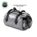 Image of a gray and black Overland Vehicle Systems IPX6 waterproof duffel bag, emphasizing its IPX6 rating designed to keep gear dry and dust-free.