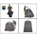 Image of a portable privacy shower tent setup sequence showing a person unfolding, assembling, and fully deploying the dark gray tent with collapsible frame, step-by-step views on white background.